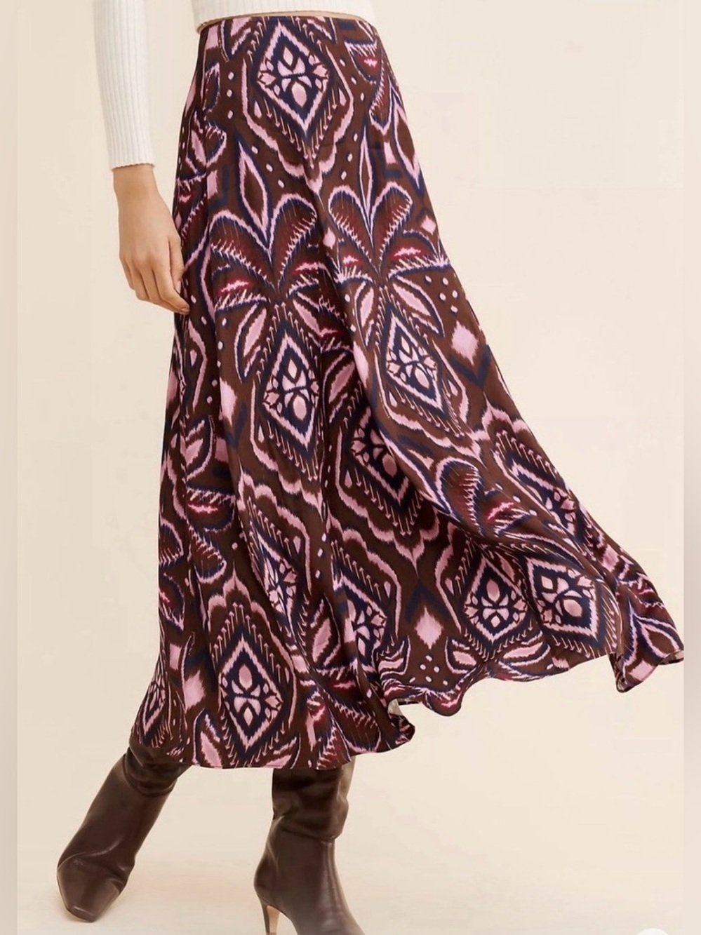Farm Rio Pineapple Ikat Midi Skirt A-Line Pink Purple Brown – Small